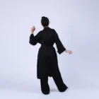 Rochie-halat din matase naturala neagra, inchisa cu cordon