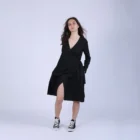 Rochie petrecuta evazata din stofa neagra