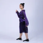 Rochie petrecuta usor evazata din organza mov transparenta