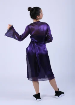 Rochie petrecuta usor evazata din organza mov transparenta