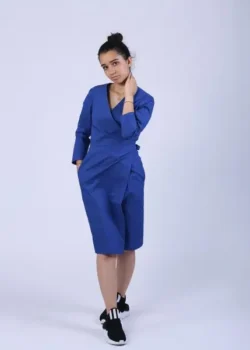 Rochie petrecuta, usor evazata din bumbac albastru