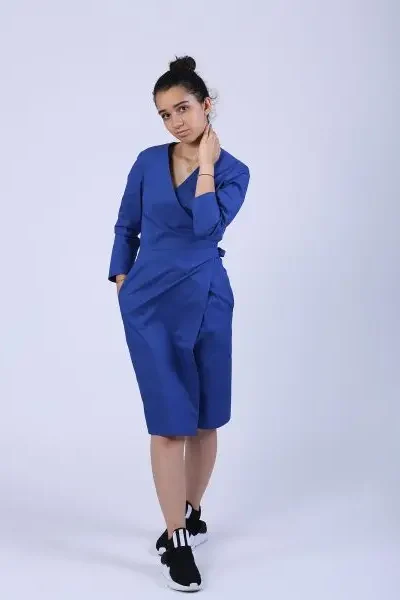 Rochie petrecuta, usor evazata din bumbac albastru