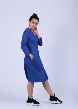 Rochie petrecuta, usor evazata din bumbac albastru