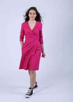 Rochie petrecuta, usor evazata din bumbac fucsia