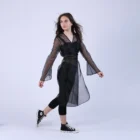 Rochie petrecuta usor evazata din organza neagra transparenta