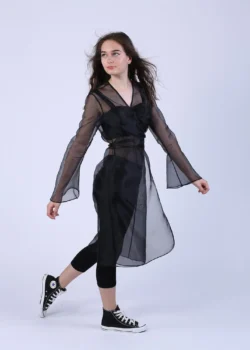 Rochie petrecuta usor evazata din organza neagra transparenta