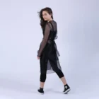 Rochie petrecuta usor evazata din organza neagra transparenta