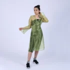 Rochie petrecuta usor evazata din organza verde transparenta