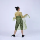 Rochie petrecuta usor evazata din organza verde transparenta