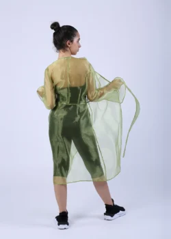 Rochie petrecuta usor evazata din organza verde transparenta