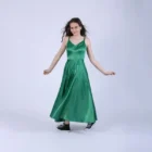 Rochie clos cu bretele din tafta verde