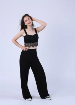 Top-corset negru din dantela cu bretele late