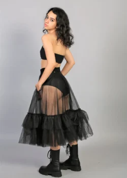 Fusta clos transparenta din tulle negru, cu volane la poale - Image 3
