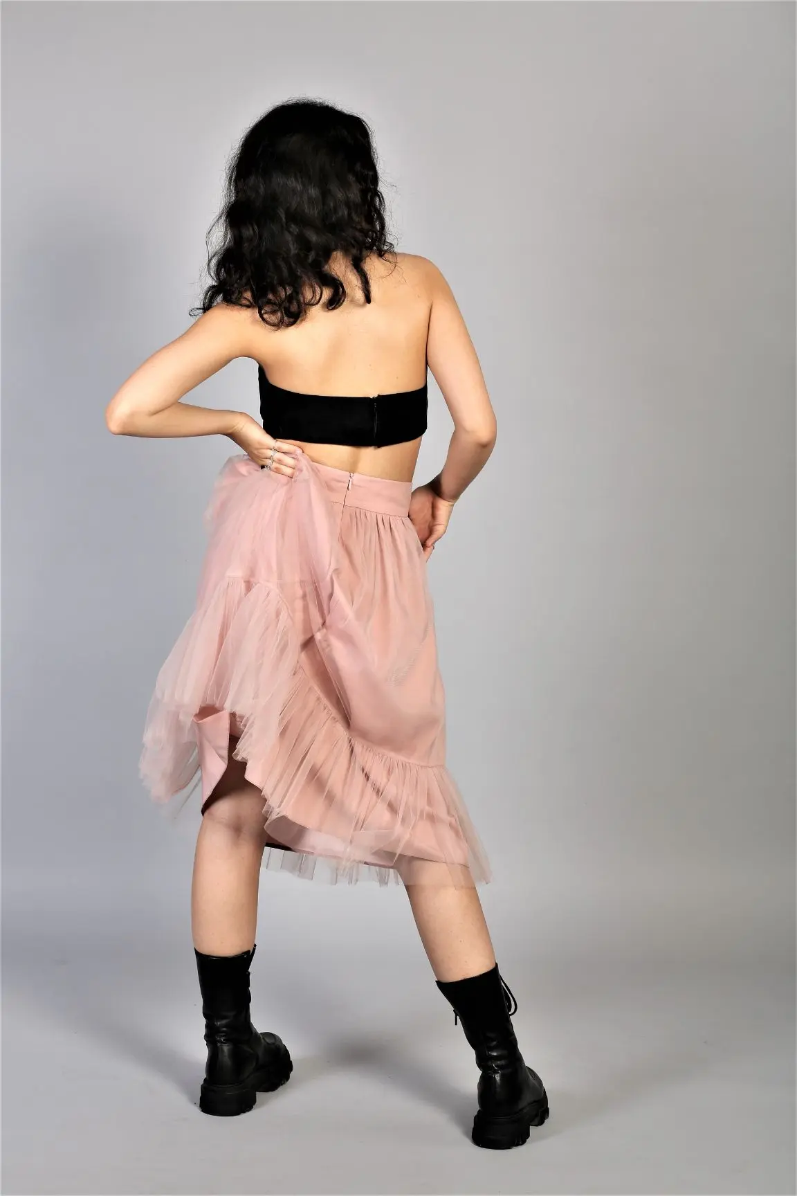 Fusta tulle roz pudra
