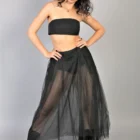 Fusta din tulle negru, asimetrica si transparenta