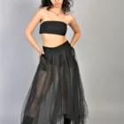 Fusta din tulle negru, asimetrica si transparenta