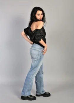 Bluza eleganta cu umerii goi din matase naturala neagra - Image 3