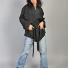 Sacou tip halat din tesatura gri-argintiu