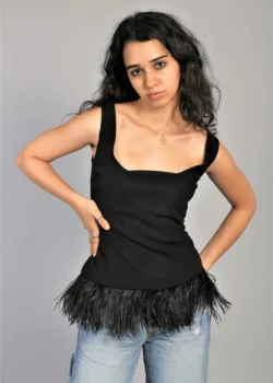 Top negru cu pene la poale si fermoar cu pietre Swarovski - Image 2