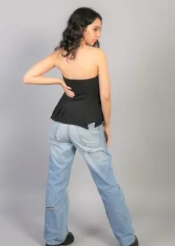 Top peplum cu pliuri asimetrice din matase naturala - Image 2