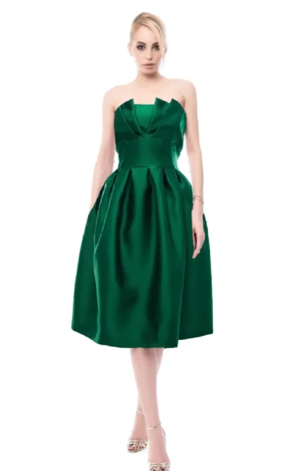 Rochie verde cu pliuri pe corset