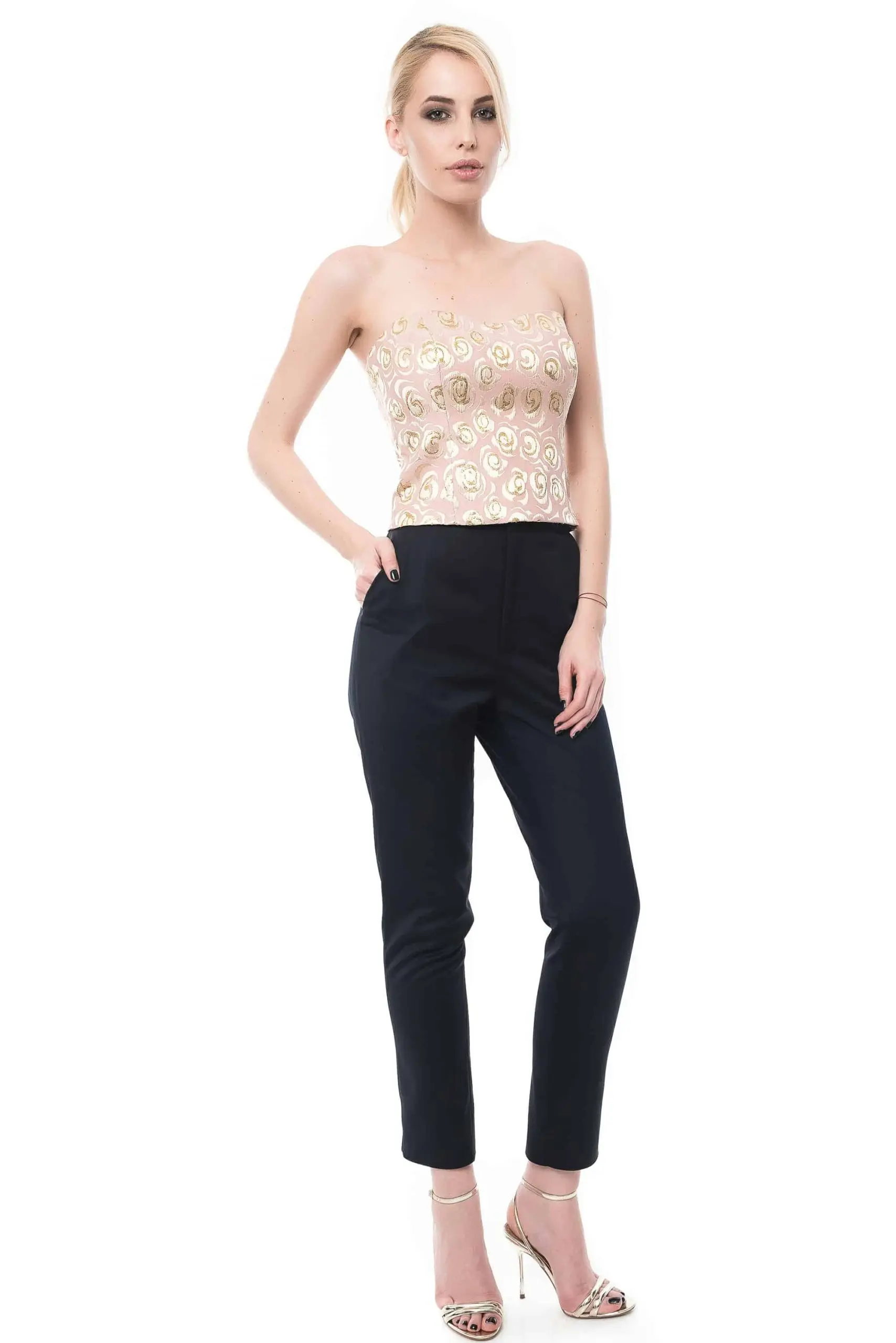 Corset roz din brocart cu flori