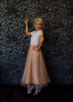 Fusta clos dublu din tulle bej - Image 3