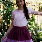 Fusta creata din bumbac in carouri alb/negru cu volan din tul