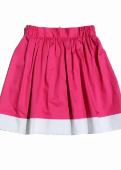 Fusta din bumbac satinat fucsia cu bordura din bumbac alb - Image 2
