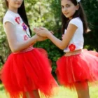 Fusta tul rosu sub forma de frunze