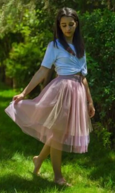 Fusta tulle volane nuante roz pal