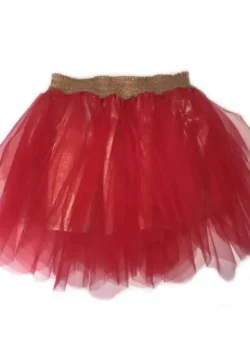 Fusta tul rosu forma frunze cu elastic auriu - Image 3