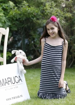 Rochie din bumbac in dungi cu volane si bretele