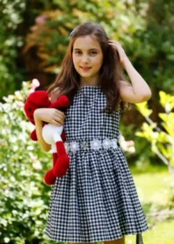 Rochie din bbc in carouri alb/negru cu fir argintiu