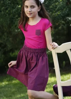 Rochie fucsia din bumbac cu carouri