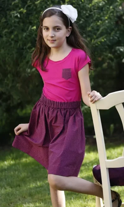 Rochie fucsia din bumbac cu carouri