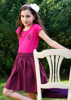 Rochie fucsia din bumbac cu carouri