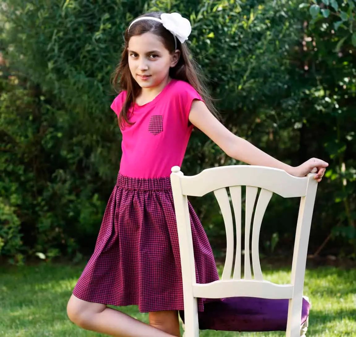 Rochie fucsia din bumbac cu carouri