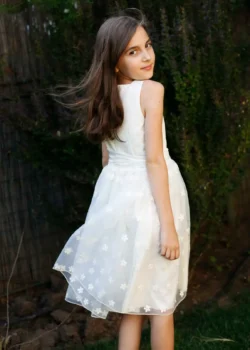 Rochie ivoire din bbc satinat si organza brodata - Image 2