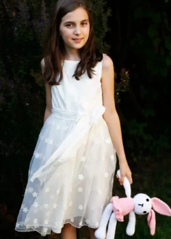 Rochie ivoire din bbc satinat si organza brodata
