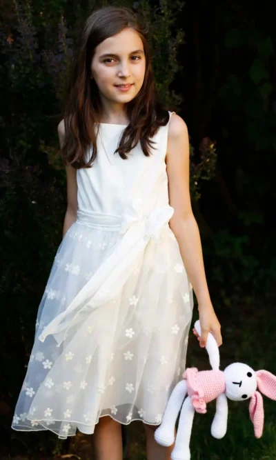 Rochie ivoire din bbc satinat si organza brodata