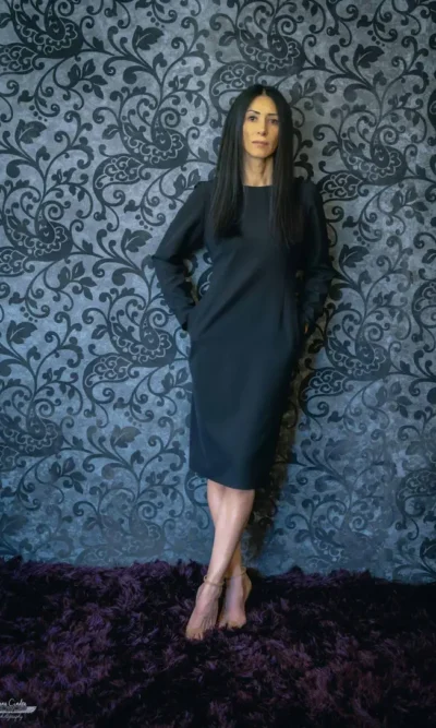 rochie neagra midi dreapta din stofa