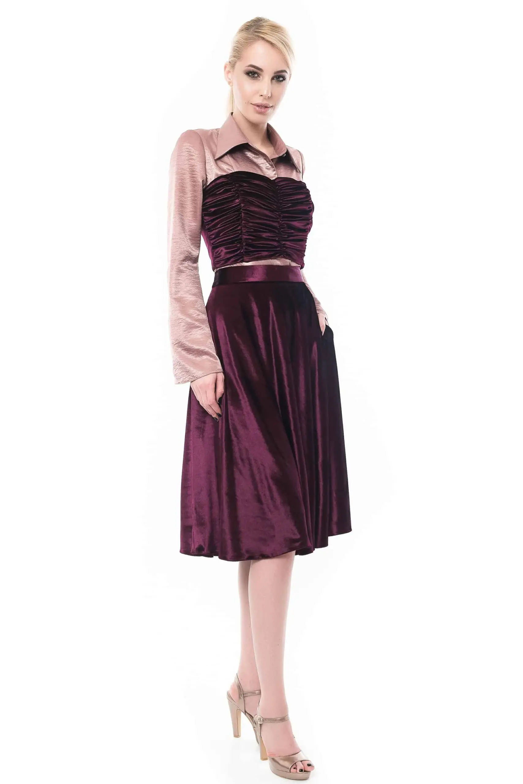 Top-Corset fronsat din catifea mov inchis