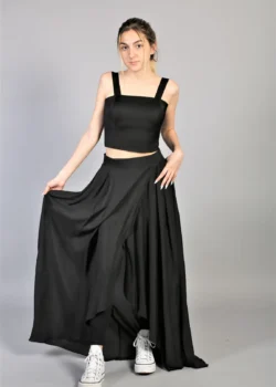 fusta neagra lunga petrecuta asimetrica matase eleganta