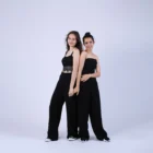 pantaloni dama largi matase naturala neagra buzunare