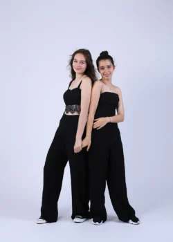pantaloni dama largi matase naturala neagra buzunare