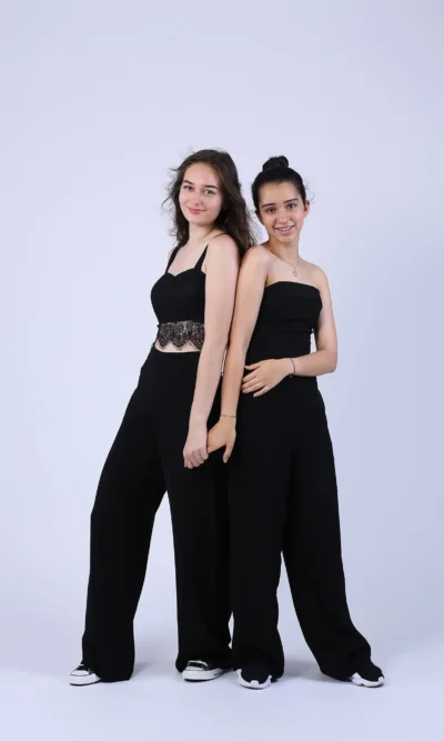 pantaloni dama largi matase naturala neagra buzunare