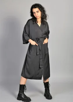 rochie cu buzunare aplicate tip halat matase naturala